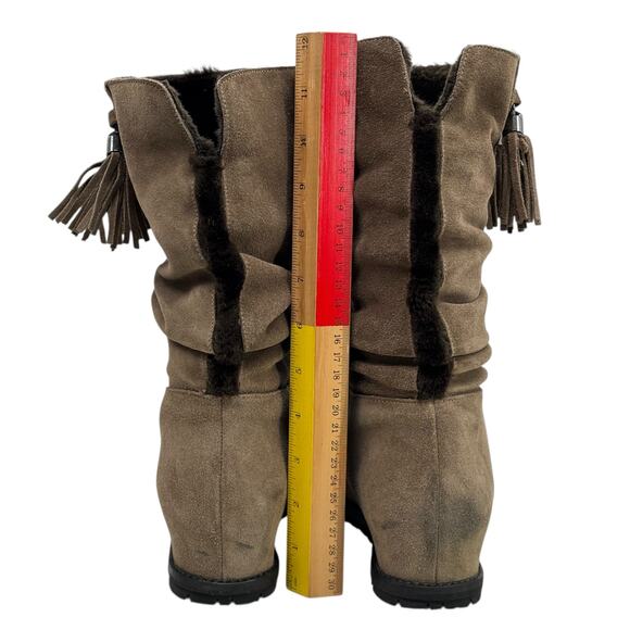 Stuart Weitzman Hidden Wedge Boot SZ 11.5 N Women's Brown Fur Lined Suede Rugged - Picture 6 of 13